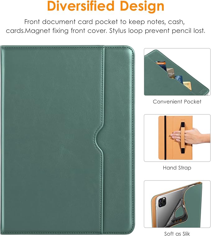 DTTO for iPad Pro 12.9 6th / 5th / 4th / 3rd Generation Case 2022/2021/2020/2018, Leather Folio Stand Cover with Built-in Apple Pencil Holder -Auto Wake/Sleep and Multi Viewing Angles, Pine Green