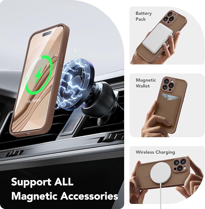 CAPRARO Magnetic for iPhone 14 Pro Max Case, [Compatible with MagSafe] [Full Camera Protection] Shockproof Protective Slim Translucent Matte Phone Case for iPhone 14 Pro Max 6.7'', Brown