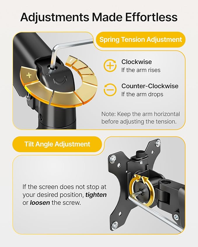 monTEK Heavy Duty Single Monitor Arm for 17-32” Flat/Curved Screens, Premium Mechanical Spring Monitor Arm up to 19.8 lbs, Full Motion Monitor Desk Mount with Quick-Release VESA Plate, Clamp/Grommet