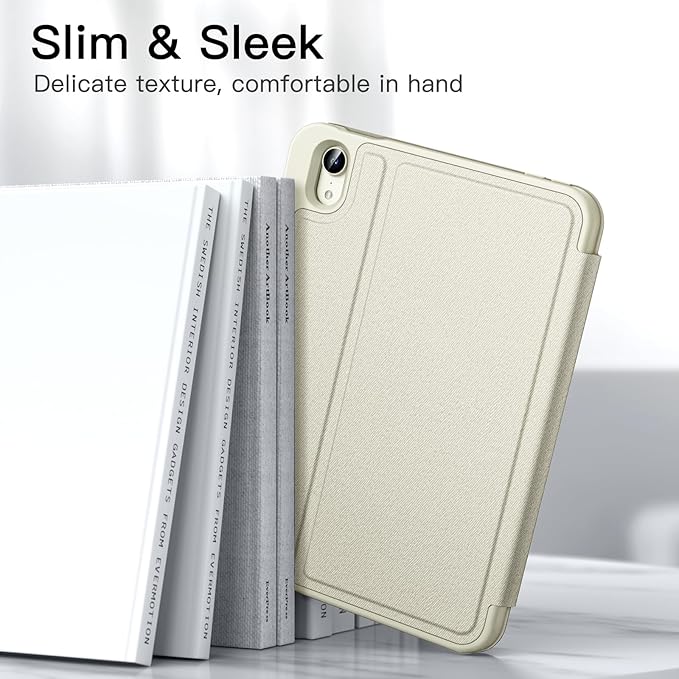 JETech Case for iPad mini (A17 Pro, 2024 Model, 7th) / Mini 6 (2021 Model, 6th) with Pencil Holder, Slim Folio Stand Protective Tablet Cover, Multi-Angle Viewing (Starlight)