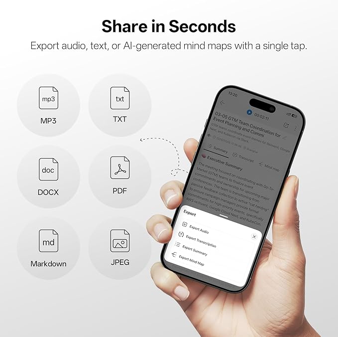 OpenNote Professional AI Note Taker Earbuds, MFi Certified Open-Ear Voice Recorder, 53H Battery, Instant Call & Meeting Recording, Live Transcription & AI Summary, IP55, Black