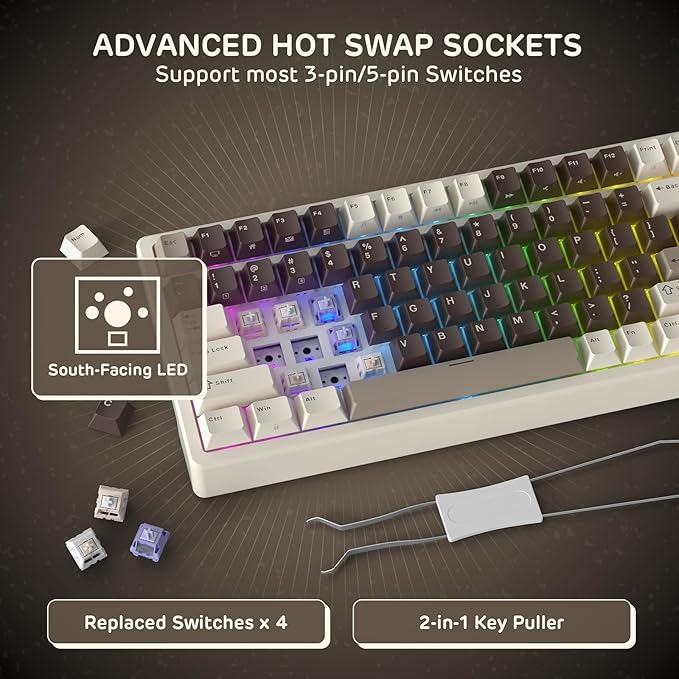 RK ROYAL KLUDGE F99 Wireless Mechanical Keyboard with Numper Pad, Tri-Mode Hot Swappable 95%100 Keys Gaming Keyboard BT/2.4G/USB-C, Pro Software, 5000mAh Battery, Customed Linear Creamy Switches