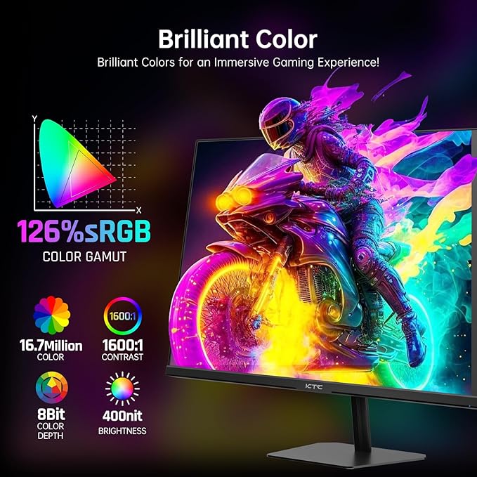 KTC 24 inch 190Hz/180Hz Gaming Monitor,HDR 400 Fast IPS Screen,FHD 1080P Monitor, 133% sRGB,AdaptiveSync,1ms Response Time,HDMI *2&DP*1,Tilt Adjustable, Eye Care