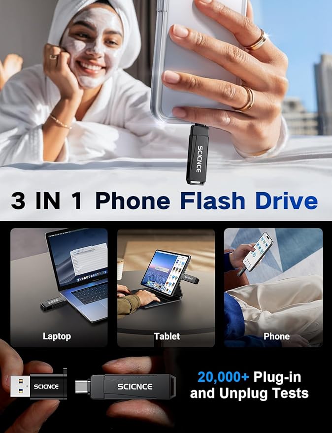 256GB Phone Flash Drive Photo Stick, USB Memory Stick for Photo Video Backup & Storage, No APP Required, Compatible with iPhone iPad Android PC, Space Gray