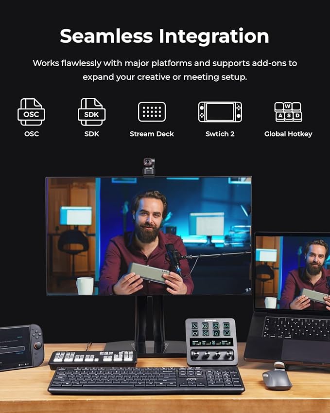 OBSBOT Tiny 3 AI-Powered Spatial Audio 4K Webcam, AI Tracking PTZ Camera with 1/1.28" Sensor, Tri-Mic, Voice & Gesture Control, 120FPS, HDR, Web Cam for PC, Laptop, Streaming, Meeting, Switch 2, etc.