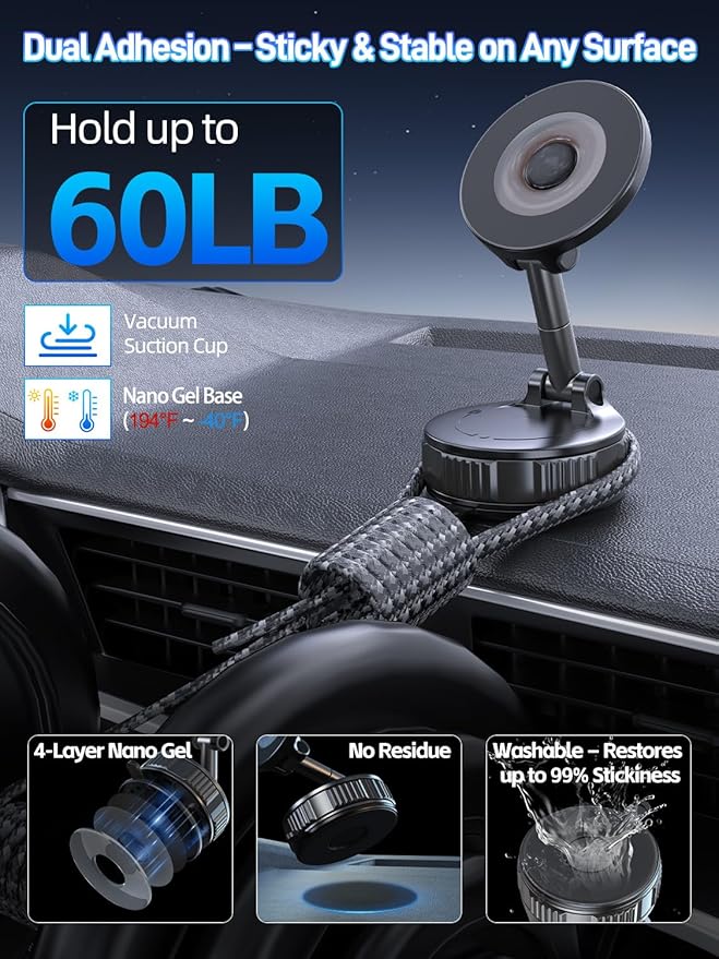 Car Phone Holder Compatible with Magsafe [60+LBS Strongest Suction & 2800gf Magnetic] 360° Adjustable Car Phone Mount, Phone Holders for Your Car for iPhone 17 Pro Max 16 15 14 13 12 Air Plus