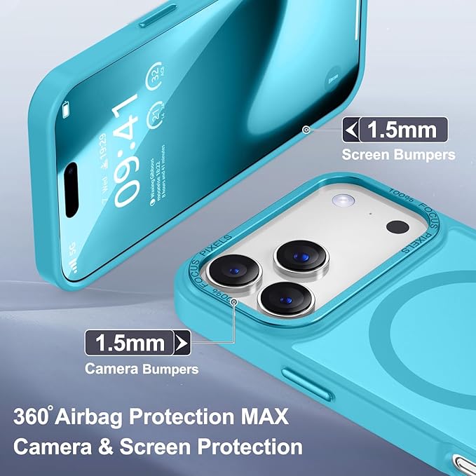 Newfuture Magnetic for iPhone 17 Pro Max Case [Compatible with Magsafe] [Military Grade Drop Protection] Translucent Matte Anti-Scratch Shockproof Protective Phone Cover 6.9 Inch, Lake Blue