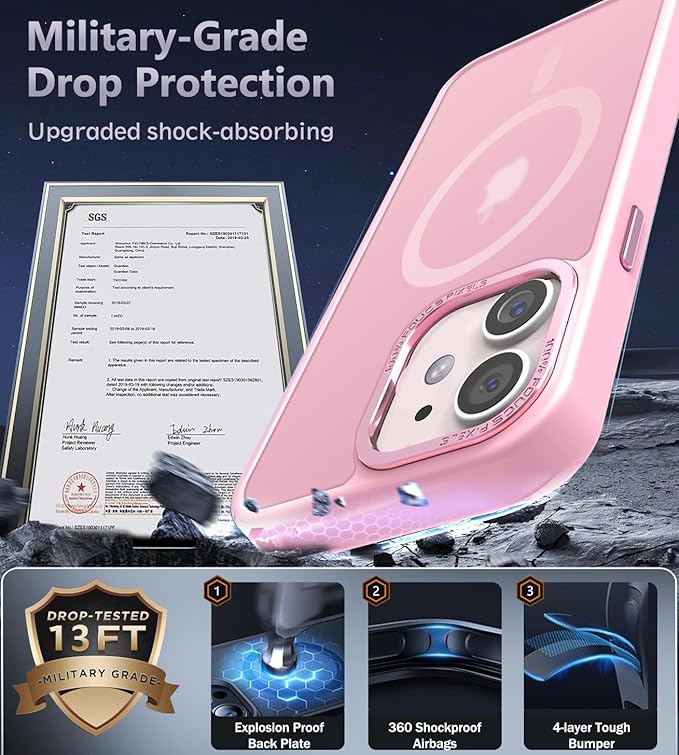 Newfuture Designed for iPhone 11 Case with Strong Magnetic [13 FT Military Drop Protection] [Compatible with Magsafe] Slim Translucent Matte Shockproof with Anti-Fingerprint Phone Case, Chalk Pink