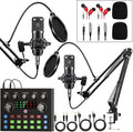 Brvomussy Podcast Equipment Bundle for 2, Audio Interface with Voice Changer Condenser Microphones for Gamer, All-in-One Audio Mixer Perfect for Live Streaming, Singing, YouTube, Gaming