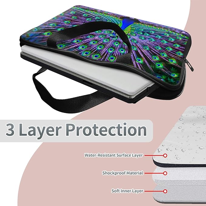 Universal Tablet Laptop Sleeve Case 10 inch, Peacock Slim Carrying Case Travel Laptop Bag Durable Handbag for 7 to 10-inch Laptops/Notebook/Kids Tablet/ipad/eBook Readers