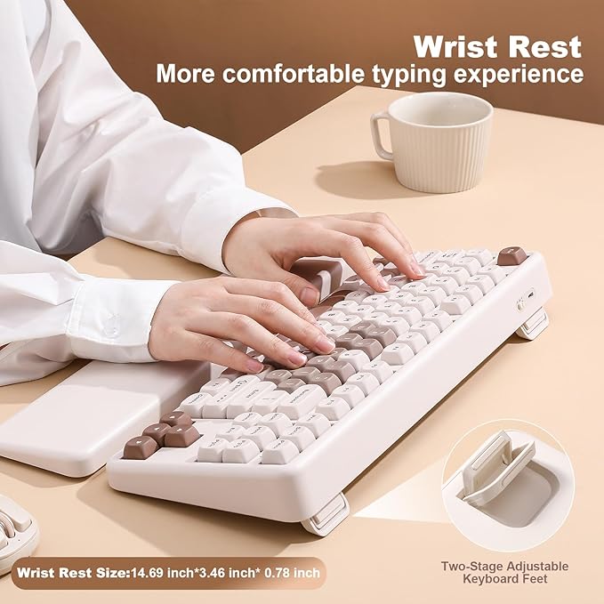 YUNZII B87 Wireless Mechanical Keyboard,QMK/VIA Programmable,TKL Layout 87 Keys,BT/2.4G/USB-C,Hot Swap Gasket Mount RGB Backlit Gaming with Wrist Rest for Win/Mac (Brown Heart, Cocoa Cream V2)