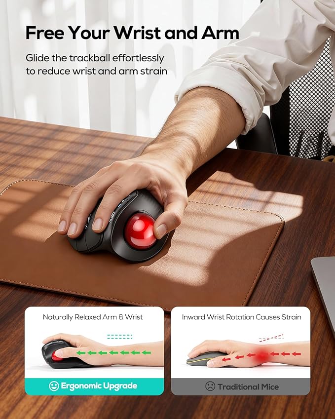 Nulea M514 Wireless Trackball Mouse - Reduce Wrist Strain with Ergonomic Vertical Design - Precision Thumb Control, Quiet Clicks, 3-Device Bluetooth & USB, Rechargeable for PC/Mac