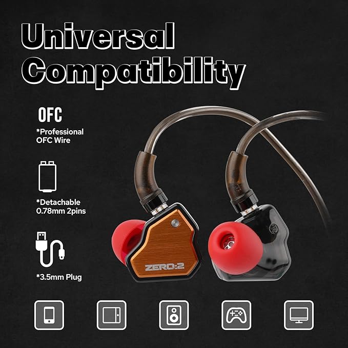 Linsoul 7Hz x Crinacle Zero:2 in Ear Monitor, Updated 10mm Dynamic Driver IEM, Wired Earbuds Earphones, Gaming Earbuds, with OFC IEM Cable for Musician (with MIC, Orange)