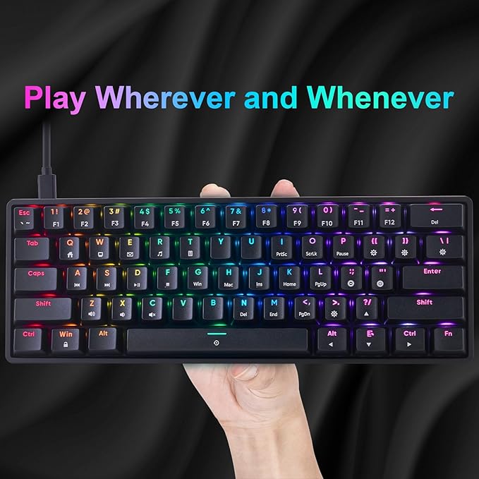 CHONCHOW Mechanical Keyboard 61 Keys Gaming RGB USB Wired Red Switch Programmable Ultra-Compact Keypad Compatible with Windows 7/8/10 iMac Xbox one X Ps4(Black,red Switch)