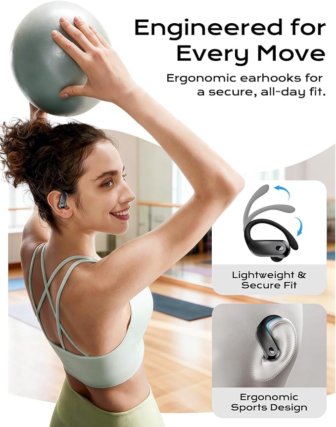 KTGEE Wireless Earbuds Bluetooth 5.3 Headphones Sport,IPX7 Waterproof Sports Earphones with Earhooks,48H Playtime,Lightweight 7.8g,Fast Charging Case,Noise Cancelling Mic for Running Gym Workout-Gray