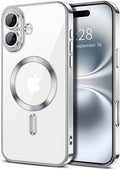 Hython Magnetic Clear for iPhone 16 Plus Case with Camera Lens Protector [Compatible with MagSafe] Luxury Plating Edge Slim Soft TPU Cover Protective Phone Case for iPhone 16 Plus 6.7", Silver