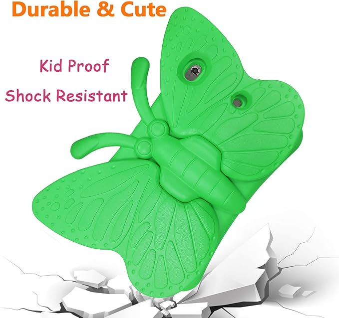 iPad 9th 8th 7th Generation Case Kids Girls, Cute Butterfly Shockproof EVA Foam Super Protection Stand Cover for iPad 2021 2020 2019 10.2" and iPad Air 3 Pro 10.5" - Green