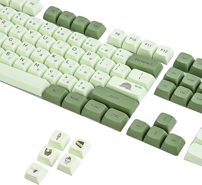 GTSP XDA Profile Japanese Keycaps 60 Percent PBT 122 Key Green Keycaps Set for Cherry MX Covers Tenkeyless 60% 65% Gaming Keyboard (Matcha)