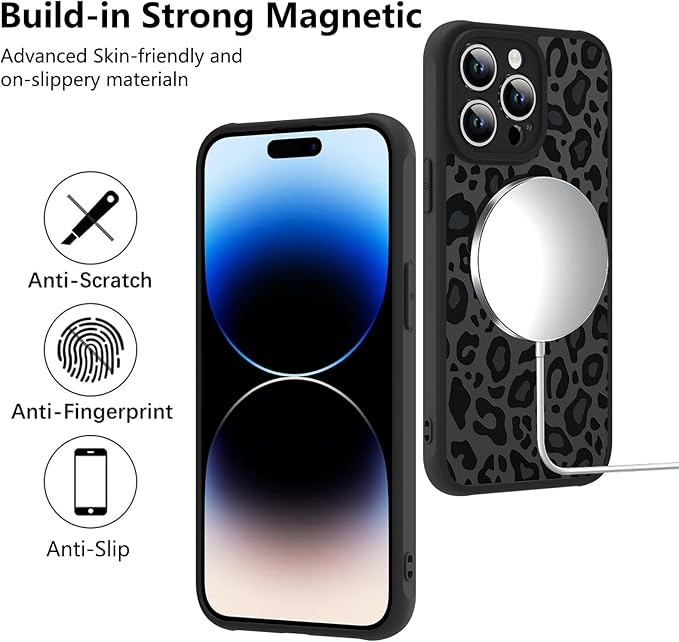 KANGHAR Case for iPhone 14 Pro Phone Case [Compatible with Magsafe] Leopard Printed Pattern Cute Cheetah Protective Magnetic Case for Girls Women Men 6.1"