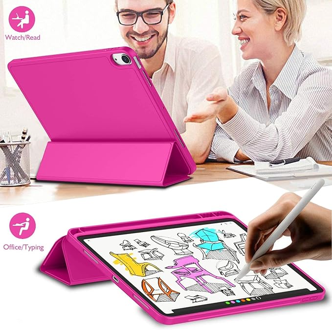 iMieet iPad Air 11 Inch Case M4/M3/M2(2026/2025/2024), iPad Air 5th/4th Generation Case 2022/2020 10.9 Inch with Pencil Holder,Trifold Stand Smart Case with Soft TPU Back(New Rose Red)