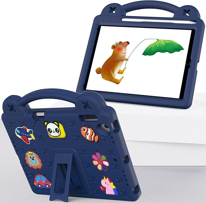 AKABEILA Compatible with Apple iPad Air 1 2013/Air 2 2014/Pro 9.7(2016)/iPad 9.7(2017/2018) Tablet Case, Kids Shockproof Protective Case with Shoulder Strap & Stand Handle & Pen Tray Navy Blue