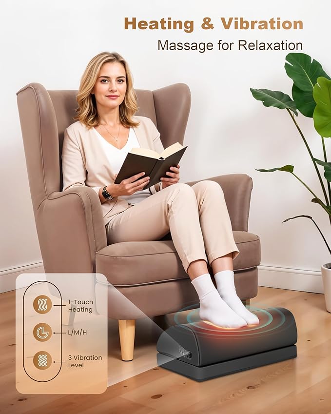 Beleduc Heated Foot Rest Under Desk at Work, Ergonomic Under Desk Foot Stool with Vibration Massage, Memory Foam Footrest, 3 Adjustable Height, Non-Slip, Gift for Women Men