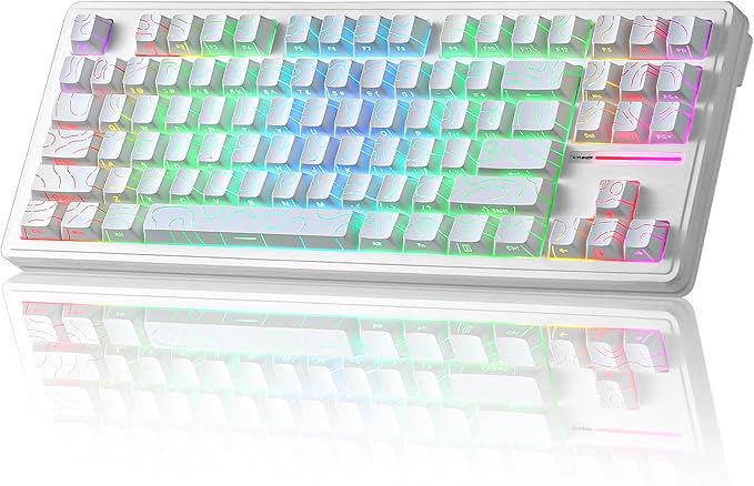 YUNZII YZ87 Gasket Mechanical Keyboard,TKL Wireless Hot Swappable with 5-Layer Padding, BT5.0/2.4G/USB-C NKRO RGB Backlit for Win/Mac(White Line, Milk Switch)
