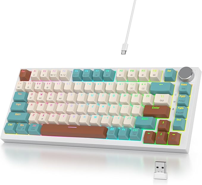 400PRO 75% Wireless Creamy Mechanical Keyboard Bluetooth, Gasket Hot Swappable RGB Gaming Keyboard, Bluetooth/2.4GHz/USB-C Thocky Keyboard with Pre-lubed Cream Grey Switches (82 Brown White)