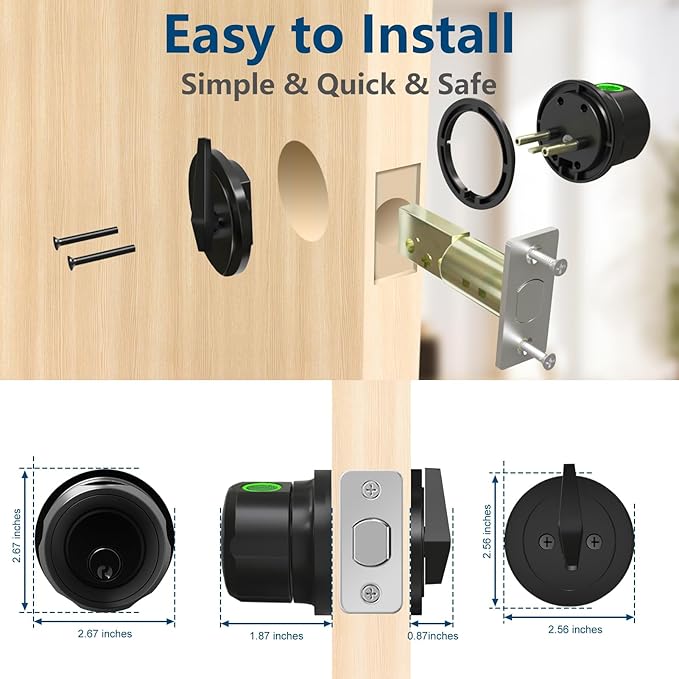 GeekTale Smart Deadbolt, Fingerprint Deadbolt Lock, Fingerprint Door Knob with Lock, Keyless Deadbolt, Keyless Entry Door Lock with App, for Front Door, Garage, Easy Installation