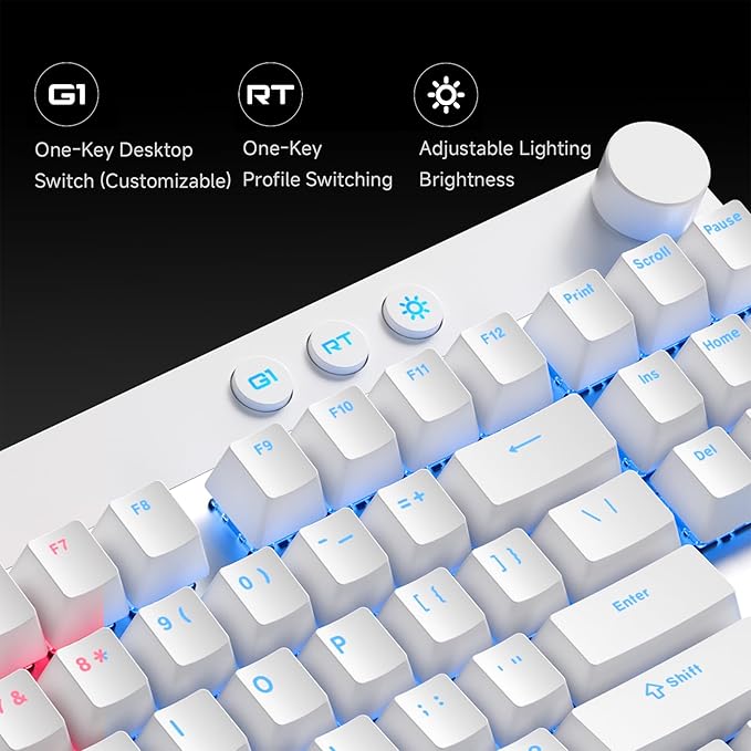 MCHOSE Mix 87 TKL Wired Gaming Keyboard Magnetic Switch Hall Effect Keyboards Rapid Trigger SOCD 8K Polling Rate Volume Knob Adjustable Actuation Point RGB Lighting HotSwap White Apollo Switch