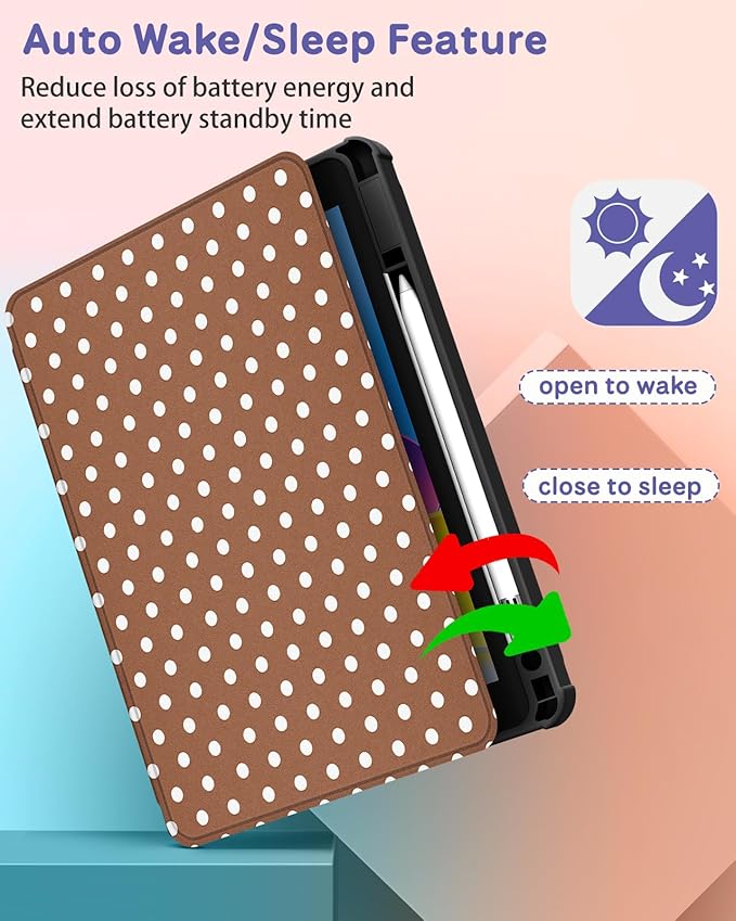 Uppuppy for iPad Air 13 inch Case(Air M4 2026/M3 2025/M2 2024), for iPad Pro 12.9 Case(6th/5th/4th/3rd/2nd/1st Gen) - 360 Rotating Smart Folio Cover with Pencil Holder for Women Girls, Brown Polka