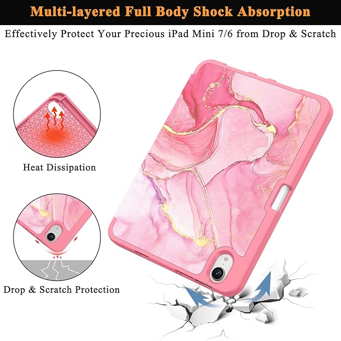 Soke Case for iPad mini 7(A17 Pro) 2024/iPad Mini 6 2021 8.3 inch with Pencil Holder-[Pencil Charging + Auto Wake/Sleep], Soft TPU Back Cover for iPad mini 7th/6th Generation(Watermelon Marble)