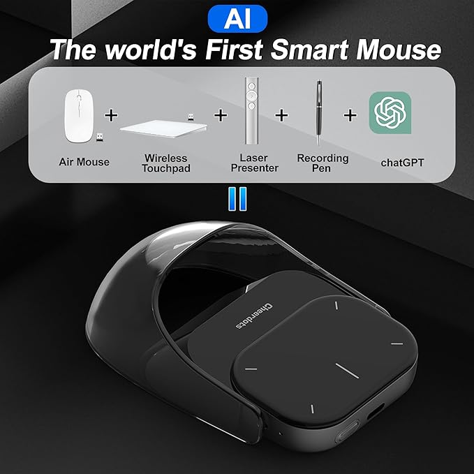 2026 Upgraded AI Voice Mouse - Wireless Air Mouse with AI Voice Assistant, 12 Languages Translation, Meeting Transcription & Summary - Detachable Computer Mouse, Presentation Clicker for Laptop