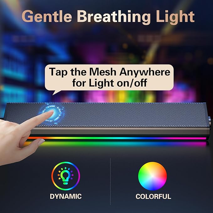 LENRUE Computer Speakers for Desktop PC, PC Speakers with Bluetooth for Laptop,Tablet,Cellphone,USB Wired PC Sound-bar with Stereo Sound, Touch Colorful Lighting, Touch Playing Mode(No Aux Needed)