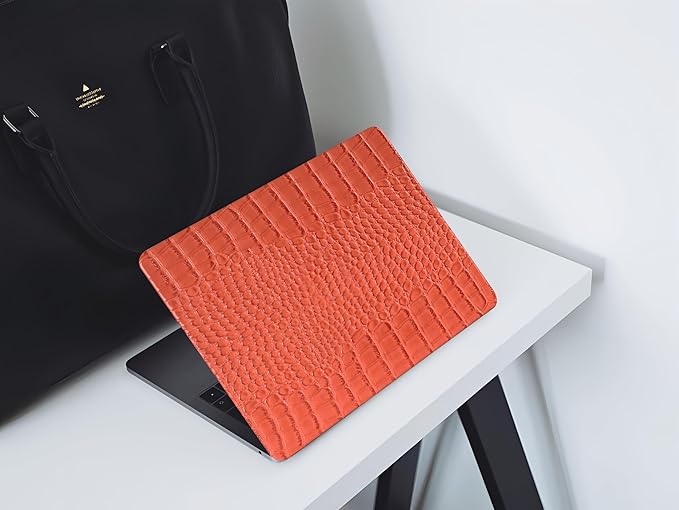 Compatible with Crocodile MacBook Air 13 inch Case 2021 2020 2019 2018 M1 A2337 A2179 A1932, Textured Elegant Luxury Aligator Skin Snakeskin PU Leather Hard Shell & Keyboard Cover, Orange