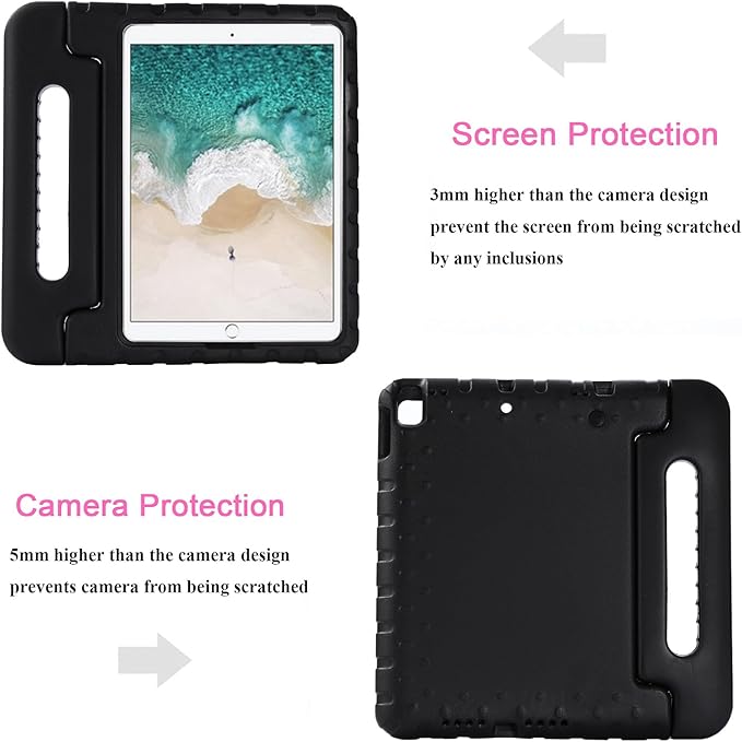 Kids Case for iPad Pro 10.5" 2017 & iPad Air 3rd Gen 10.5 inch 2019, with Rotating Handle/Stand Soft Shockproof EVA Drop Proof Lightweight Kids Girl Boy Kickstand Protective Cover,Black