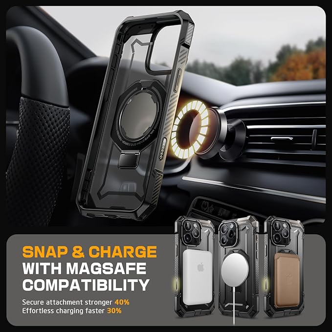 SUPCASE for iPhone 16 Pro Max Case with Camera Control Capture Button (Unicorn Beetle Grip), [Built-in Stand] [Compatible with MagSafe] Heavy Duty Magnetic Phone Case for iPhone 16 Pro Max, Black