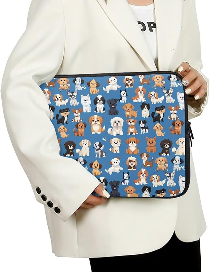 Puppy Dog Laptop Sleeve for Women Teen Girls 17inch Laptop Protector with Multiple Uses Lightweight Computer Sleeve Cute Tablet Bag Laptop Carrying Case Blue