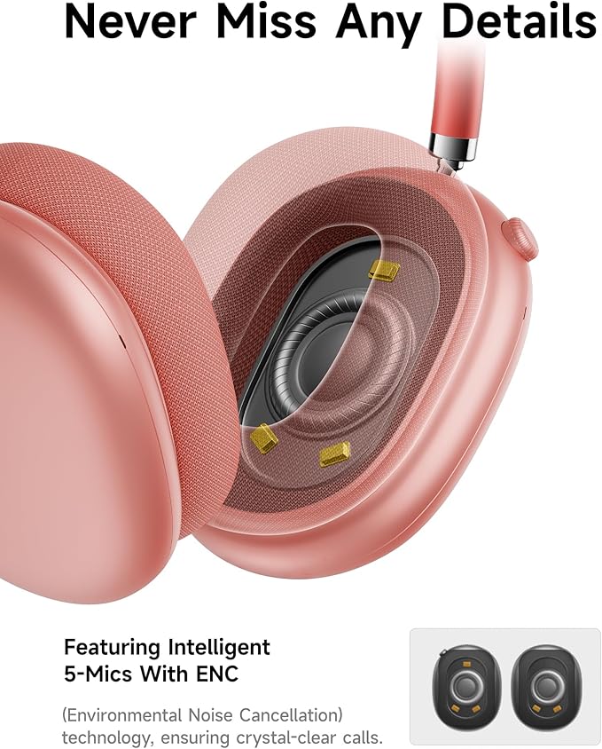Picun F8 Pro Hybrid Active Noise Cancelling Headphones, Wireless Over-Ear Bluetooth Headphones with Multiple Modes, 140H Playtime, Customizable Sound, Head Tracking, Travel, Office (Pink)