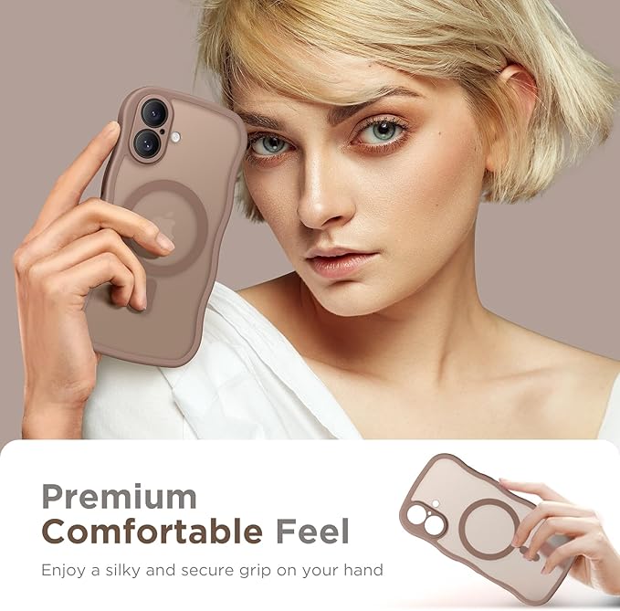 CAPRARO Magnetic for iPhone 17 Case for Women Girls, Upgraded [Full Camera Protection] [Compatible with MagSafe] Cute Wave Translucent Matte Phone Case for iPhone 17, Brown
