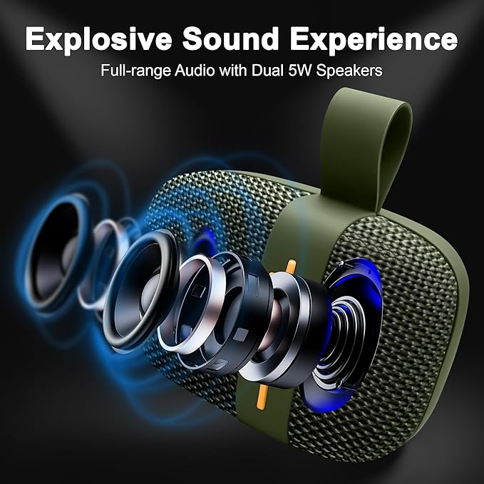 Fisher Portable Bluetooth Speakers, Clip-On Speakers Bluetooth Wireless, IPX5 Waterproof Speaker,10W Peak Power Bluetooth Speaker Stereo HD Sound, BT 5.3, FM Radio, for Pool, Beach, Use Anywhere