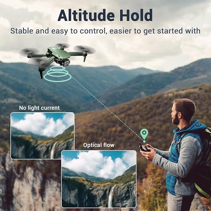 Drones with Camera for Adults 2k One-Key Take Off/Landing FPV RC Drone with Camera for Beginners Headless Mode, 3 Speeds, 360° Flip, 2 Batteries Mini Drone for Beginners Green