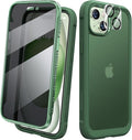 Diaclara Designed for iPhone 15 Case, Full Body Rugged Case with Privacy Built-in Touch Sensitive Anti-Scratch Screen Protector, with Camera Lens Protector for iPhone 15 6.1",Frosted Green