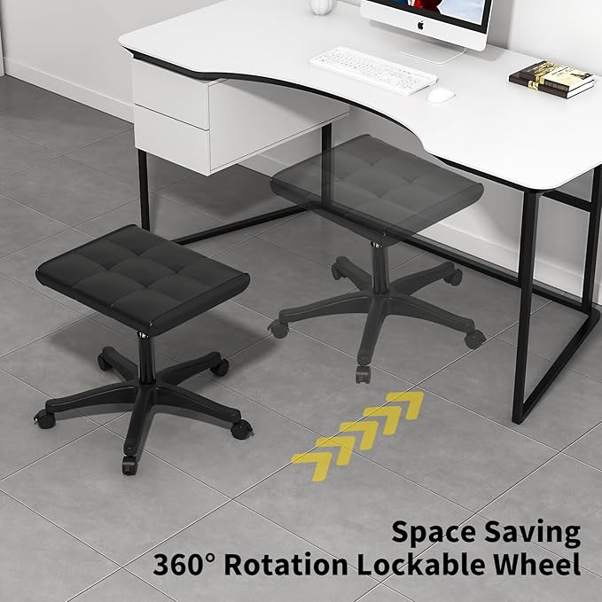 Mobile Footrest, Multi-Use Stool with Lockable Wheels, Under Desk Leg Rest Rolling Chair for Home Office, Adjustable Height Spa Salon Stool, Ottoman Foot Rest
