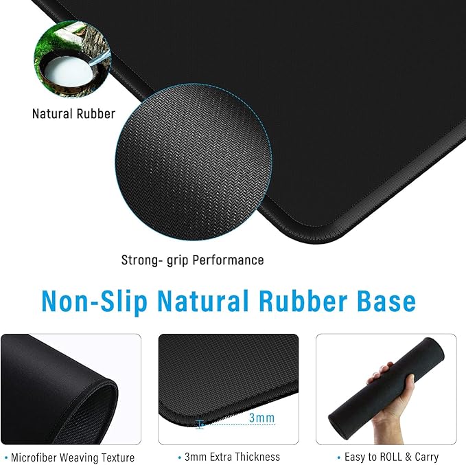 Large Mouse Pad Desk Mat 900 x 400 x 3mm Cool Sea Texture Non-Slip Rubber Base Mousepad Stitched Edges Keyboard Mat for Office Home Game - Black and White Sea Wave