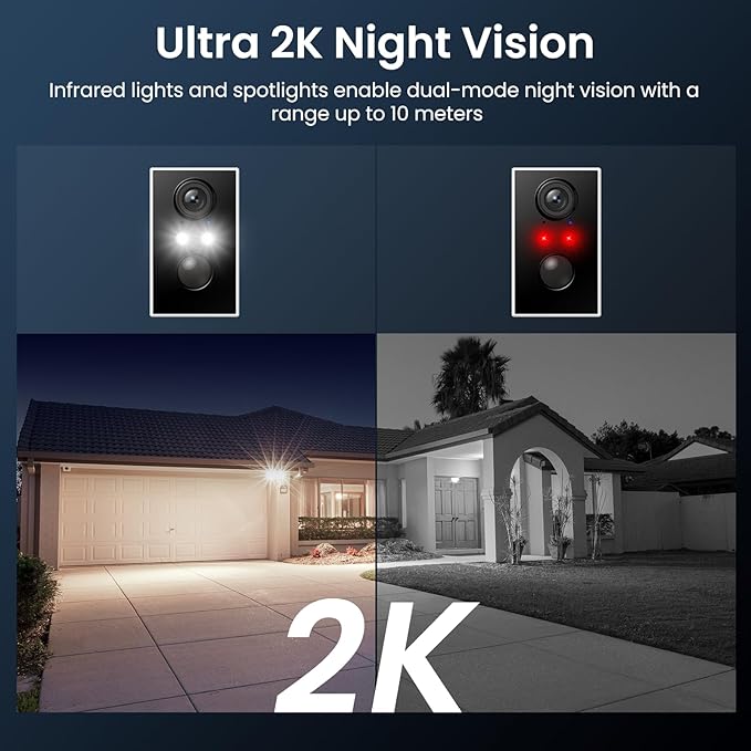 wansview Security Cameras Wireless Outdoor-2K WiFi 6 Solar Camera Outdoor Wireless for Home Security with AI Motion Detection, Color Night Vision, 2-Way Audio, 2.4GHz WiFi Only, Alexa, A1 2P White