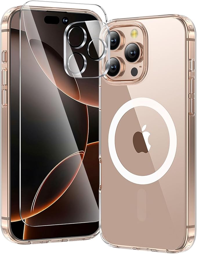 toushion 3 in 1 for iPhone 16 Pro Case Clear with MagSafe, Not Yellowing, Screen Protector*1 Camera Lens Protector*1, Military-Grade Protection for iPhone 16 Pro Phone Case 6.3 inch Clear