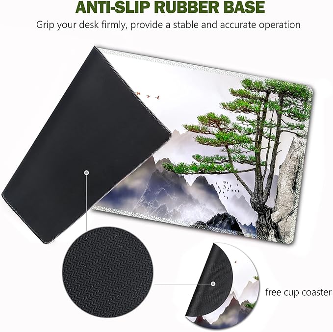 Large Gaming Mouse Pad, AIMSA Extended Mouse Pad with Stitched Edge, XL Keyboard Mouse Mat Non-Slip Rubber Base Desk Pad 31.5x15.7inch for Office Home Game Work -Pine Tree Mountains