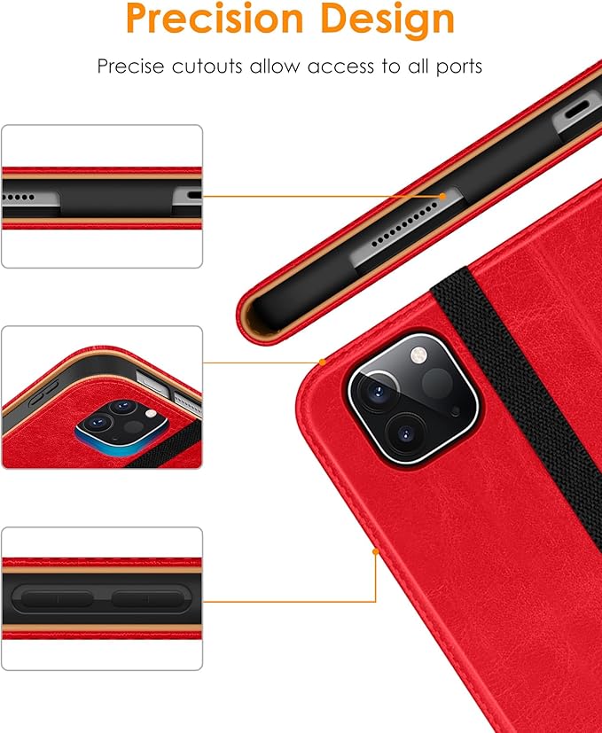 DTTO Case for iPad Pro 11 Inch 4th / 3rd / 2nd / 1st Generation 2022/2021/2020/2018,Premium PU Leather Folio Stand Cover with Hand Strap, Auto Wake/Sleep,Multiple Viewing Angles, Bright Red
