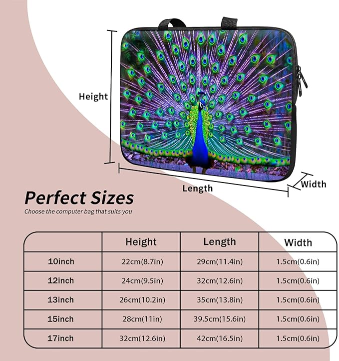 Laptop Sleeve Case Bag 13 inch, Peacock Slim Carrying Case Handbag Travel Laptop Bag for 13 inch MacBook Air M3/M2/Pro M2/ 13" iPad Pro/Air M4/M2 2024